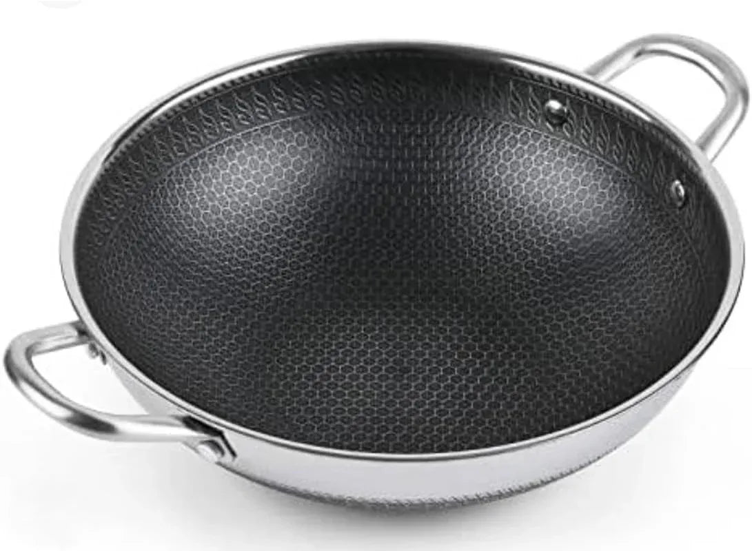 German Imported Double Sided Honeycomb Karahi with Lid – Laser Coated Non-Stick Stainless Steel