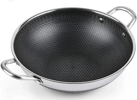 German Imported Double Sided Honeycomb Karahi with Lid – Laser Coated Non-Stick Stainless Steel