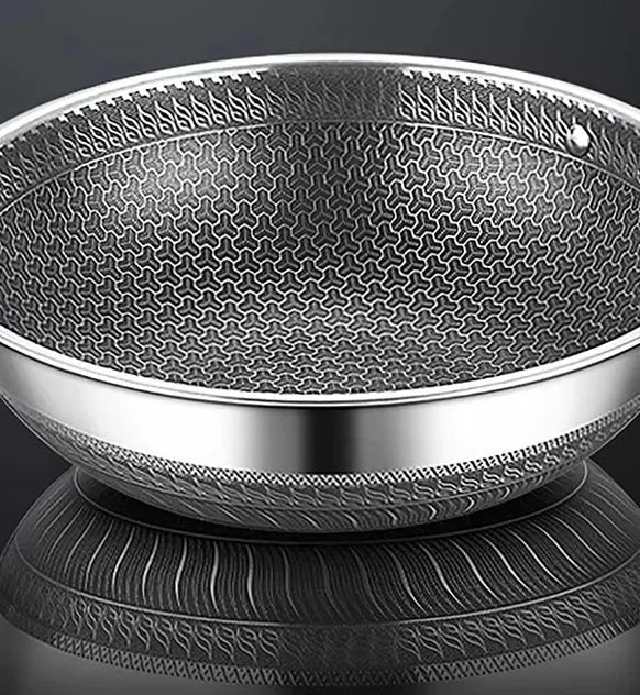 German Imported Double Sided Honeycomb Karahi with Lid – Laser Coated Non-Stick Stainless Steel