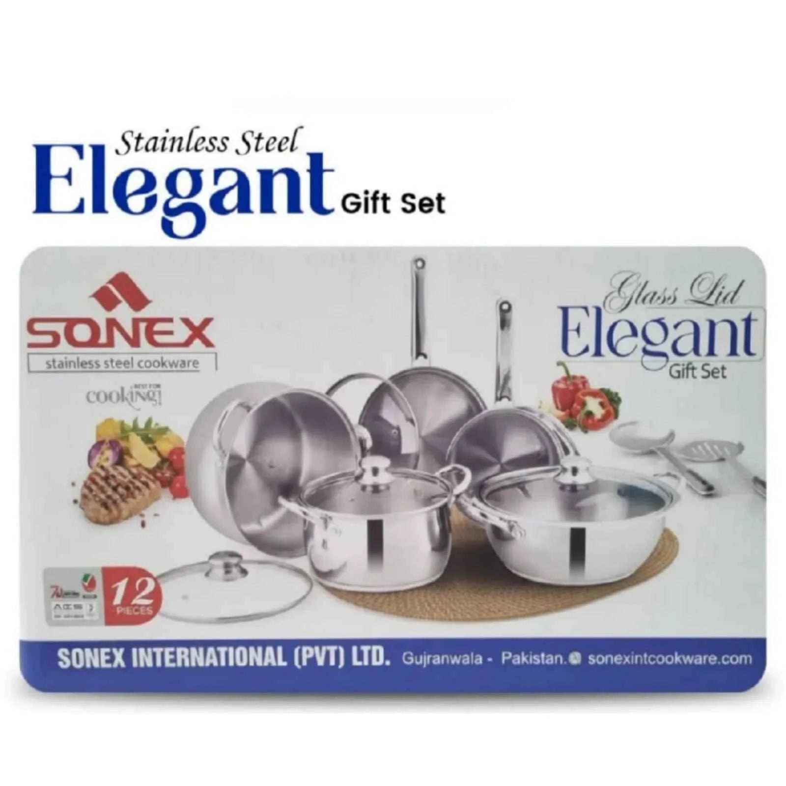 Sonex Elegant Gift Pack – 12-Piece Premium Stainless Steel Cookware Set with Glass Lids