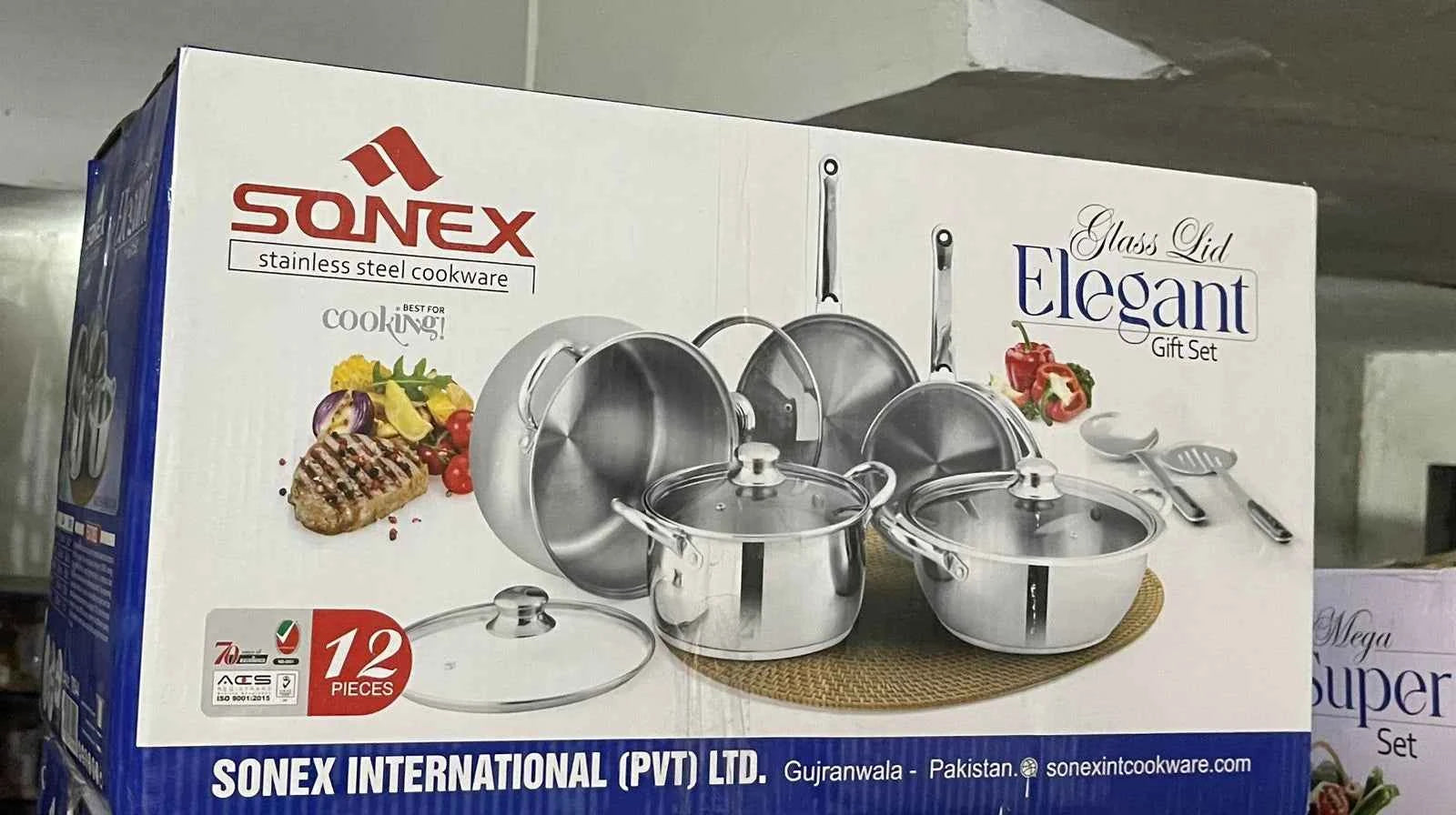 Sonex Elegant Gift Pack – 12-Piece Premium Stainless Steel Cookware Set with Glass Lids