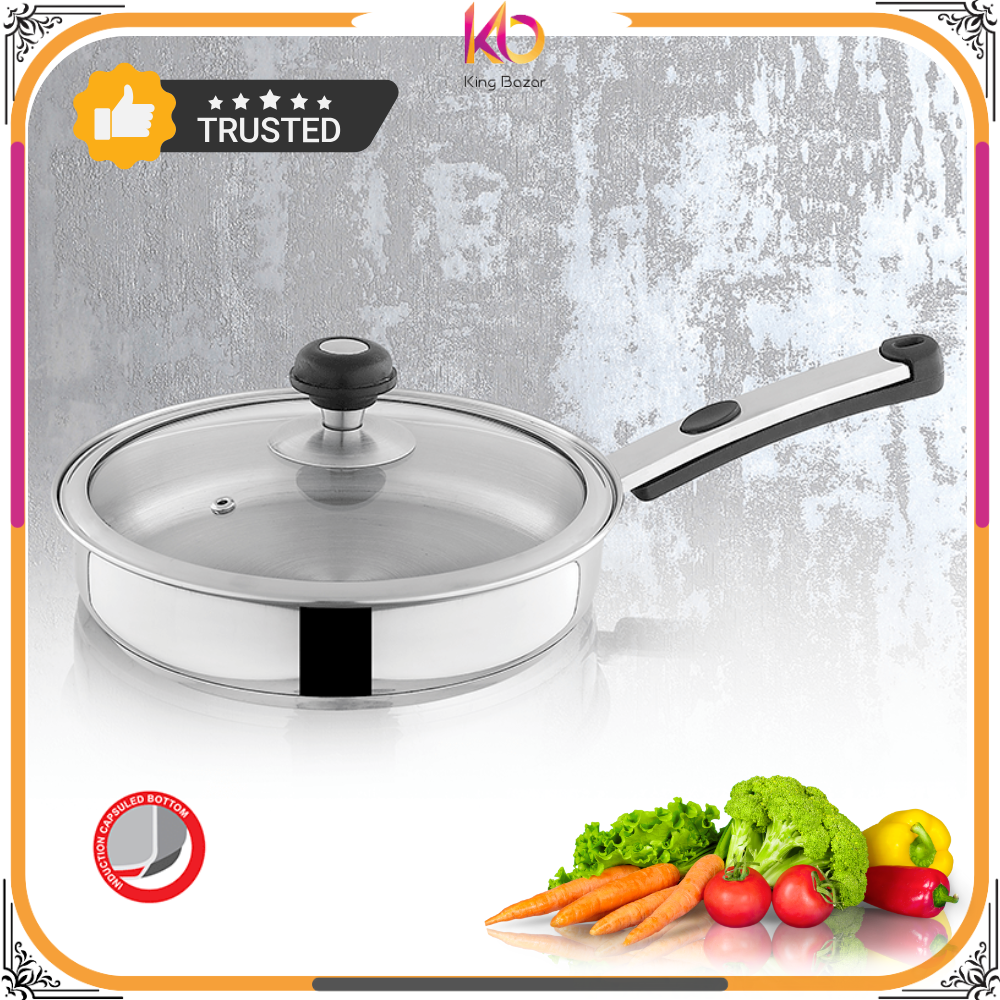 Premium Alpha Frying Pan – Encapsulated Stainless Steel & Glass Lid