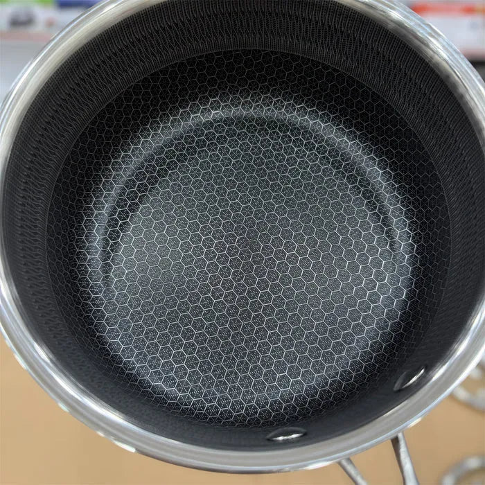 German Imported Stainless Steel Saucepan with Glass Lid – Honeycomb Laser Coated