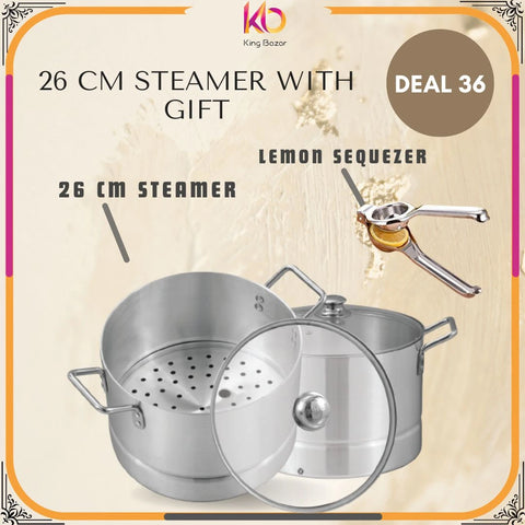 Sonex Royal Steamer 26cm – Aluminum Steamer Pot with Glass Lid | FREE Lemon Squeezer – Eid ul Azha Special Offer