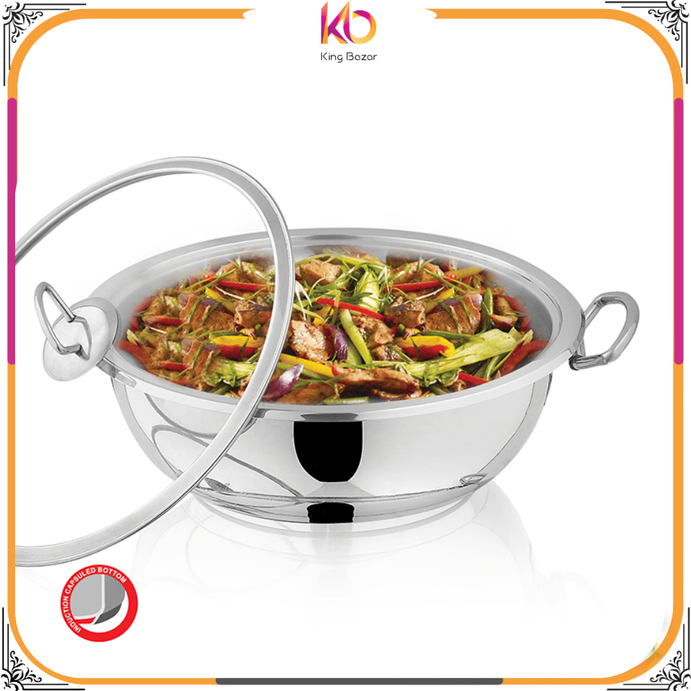 Alpha Karahi (Encapsulated Stainless Steel) with Glass Lid – Premium Cookware for Healthy Cooking