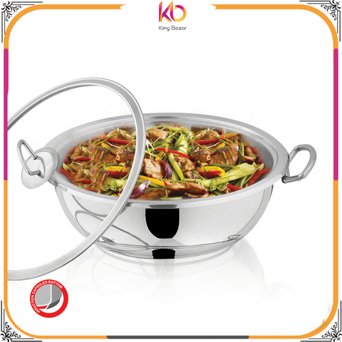 Alpha Karahi (Encapsulated Stainless Steel) with Glass Lid – Premium Cookware for Healthy Cooking