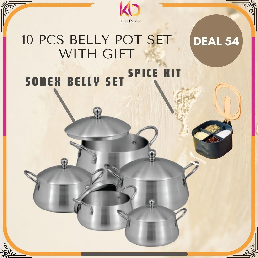 Sonex Omega Cookware Set 1–5 (Belly, New Item) – Metal Finish Full Set | Stylish & Functional Kitchen Companion + FREE Spice Kit | Eid ul Azha Special Offer
