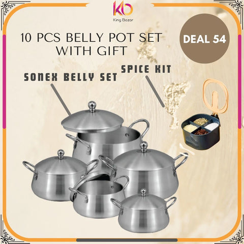 Sonex Omega Cookware Set 1–5 (Belly, New Item) – Metal Finish Full Set | Stylish & Functional Kitchen Companion + FREE Spice Kit | Eid ul Azha Special Offer