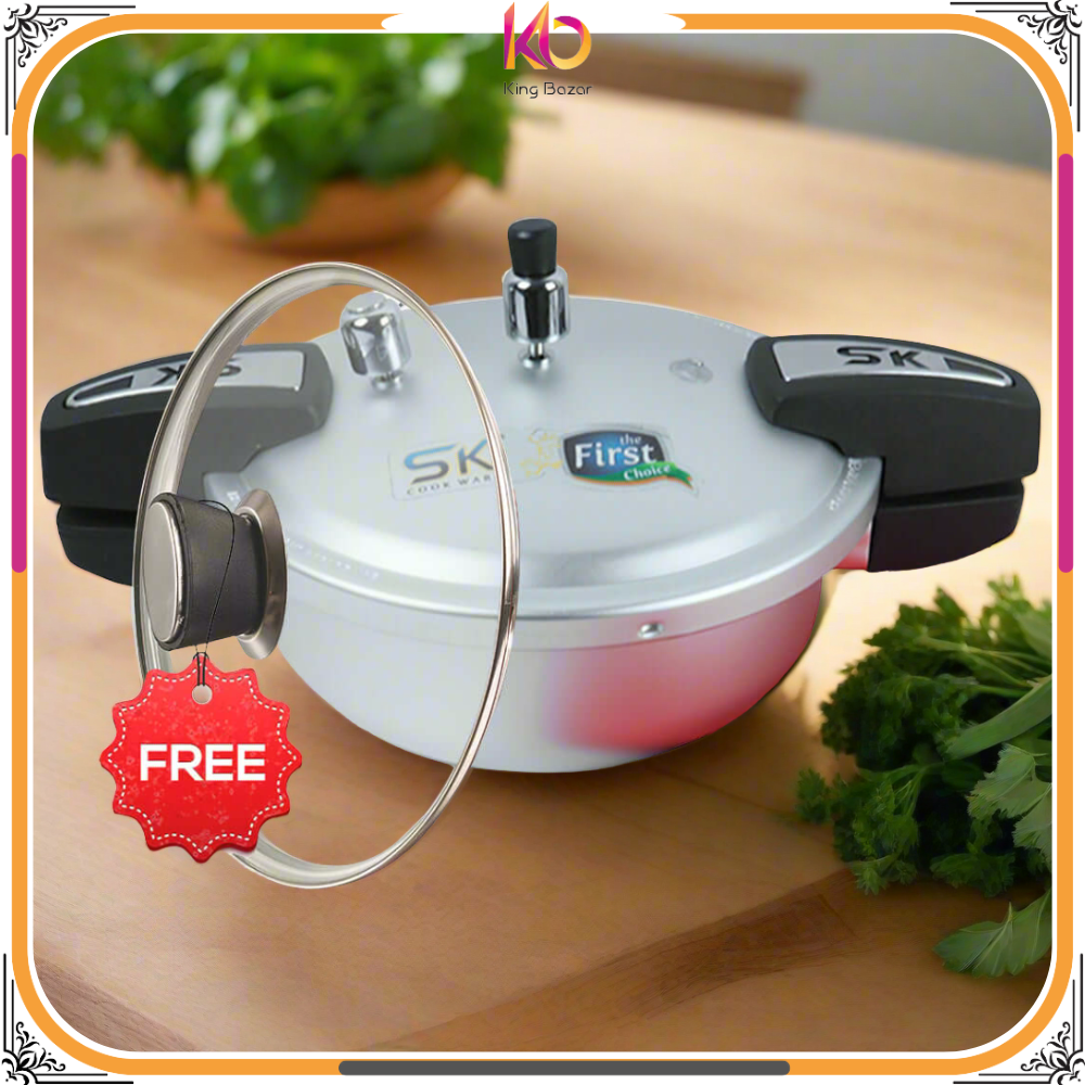 7 Liter Zircon 2-in-1 Aluminum Pressure Cooker & Karahi/Wok with Free Glass Lid